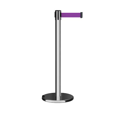 Retractable Belt Rolling Stanchion, 2.5ft Pol.Steel Post  9ft. Purple